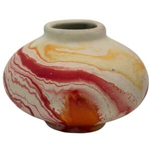 VTG Nemadji Pottery Bud Vase Red Orange Yellow Swirled USA Native American 2"
